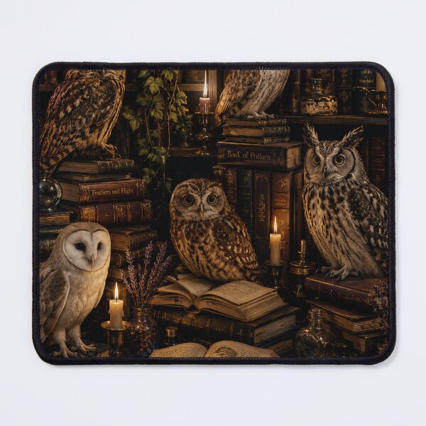 Item preview, Mystical Owls Books Candlelight Library Fantasy Artwork designed and sold by ArtComixHaven.
