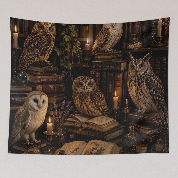 Item preview, Mystical Owls Books Candlelight Library Fantasy Artwork designed and sold by ArtComixHaven.