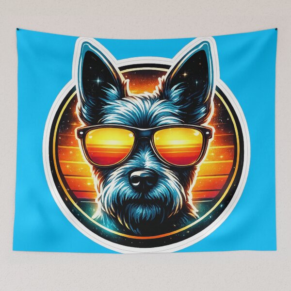 Item preview, Cool Schnauzer Retro Sunset Sticker | Neon Synthwave Dog With Sunglasses designed and sold by astersgraphics.