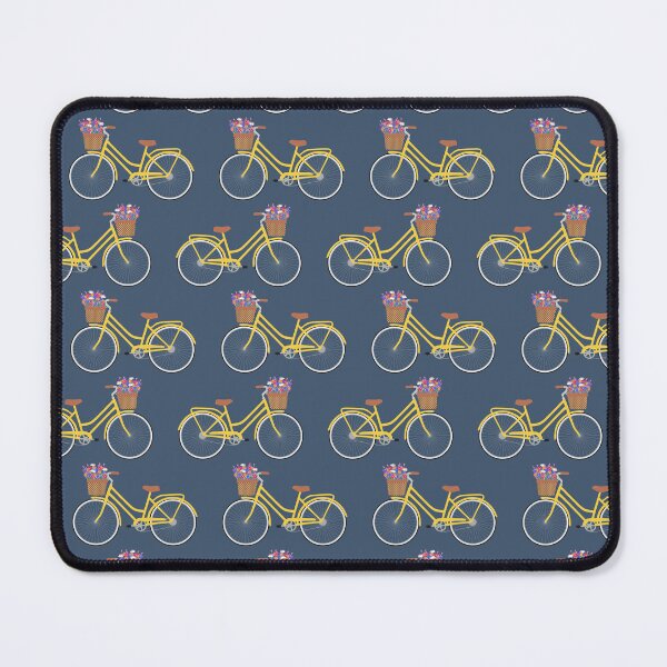 Item preview, Yellow bicycle with flower basket on blue designed and sold by Jennifer Ladd.