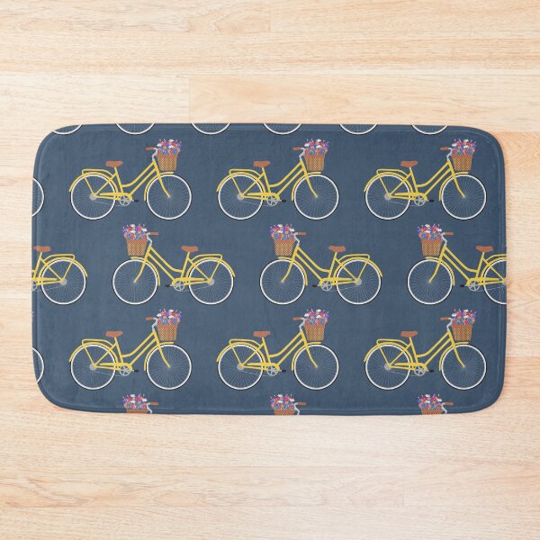 Item preview, Yellow bicycle with flower basket on blue designed and sold by Jennifer Ladd.