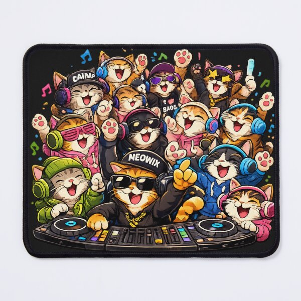 Item preview, Meowix DJ Cat Rave - Funny Cat Music Party Shirt designed and sold by Drawn-Measured.