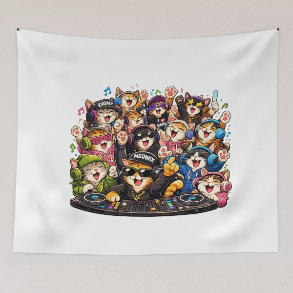 Item preview, Meowix DJ Cat Rave - Funny Cat Music Party Shirt designed and sold by Drawn-Measured.