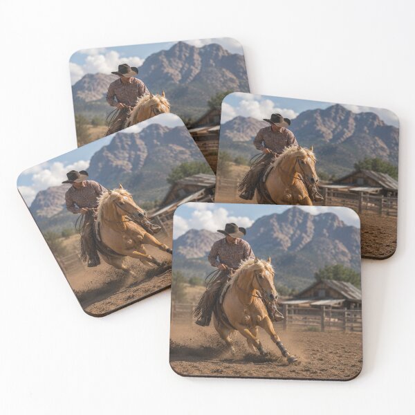 Item preview, Cowboy Riding Horse on Ranch – Western Country Horse Artwork designed and sold by  QuarterHorseArt by Just my Studio.