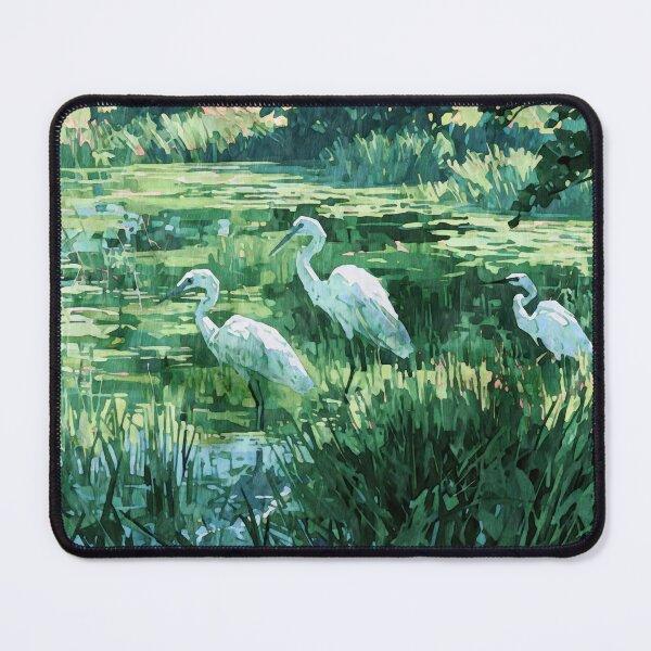 Item preview, Three White Egrets in a Green Wetland Watercolor designed and sold by Janine Aykens.
