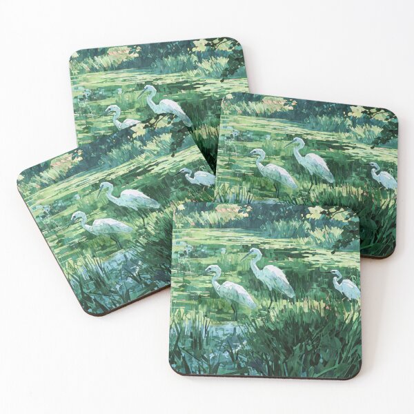 Item preview, Three White Egrets in a Green Wetland Watercolor designed and sold by Janine Aykens.
