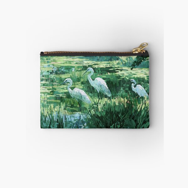 Item preview, Three White Egrets in a Green Wetland Watercolor designed and sold by Janine Aykens.