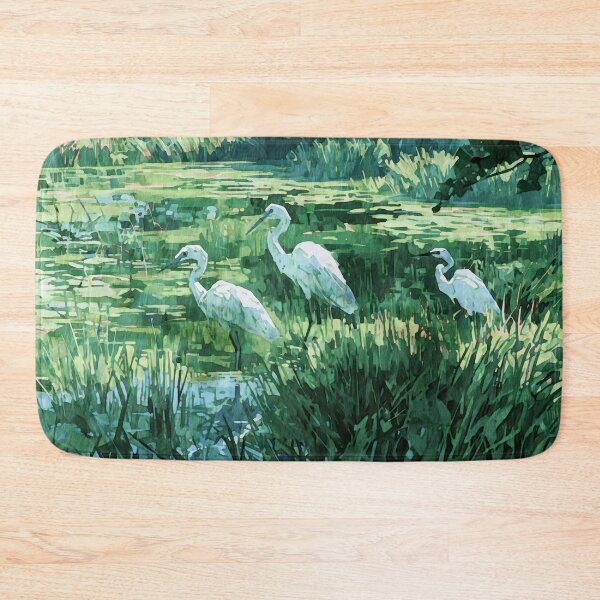 Item preview, Three White Egrets in a Green Wetland Watercolor designed and sold by Janine Aykens.