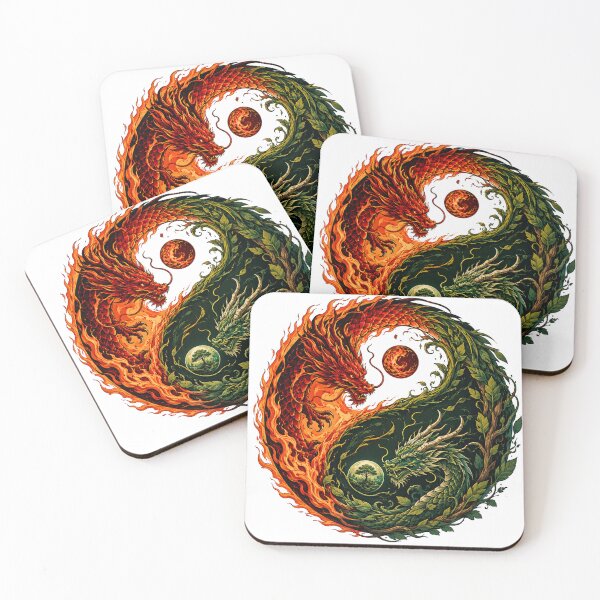 Item preview, Fire and Nature Yin Yang Dragons – Elemental Balance Fantasy Art designed and sold by MarekoraStudio.