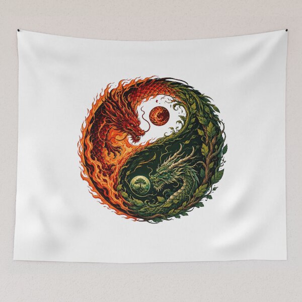 Item preview, Fire and Nature Yin Yang Dragons – Elemental Balance Fantasy Art designed and sold by MarekoraStudio.