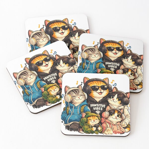 Item preview, Pawsitive Vibes Crew - Funny Cute Cat Music Squad designed and sold by Drawn-Measured.
