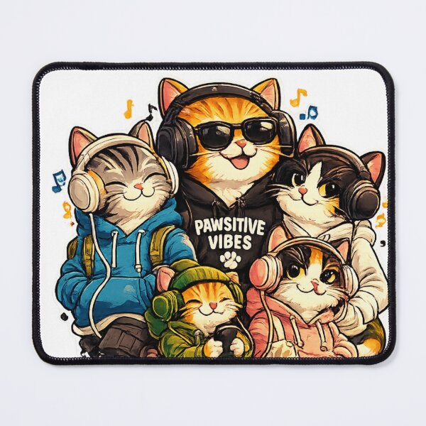 Item preview, Pawsitive Vibes Crew - Funny Cute Cat Music Squad designed and sold by Drawn-Measured.