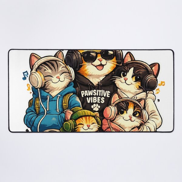 Item preview, Pawsitive Vibes Crew - Funny Cute Cat Music Squad designed and sold by Drawn-Measured.
