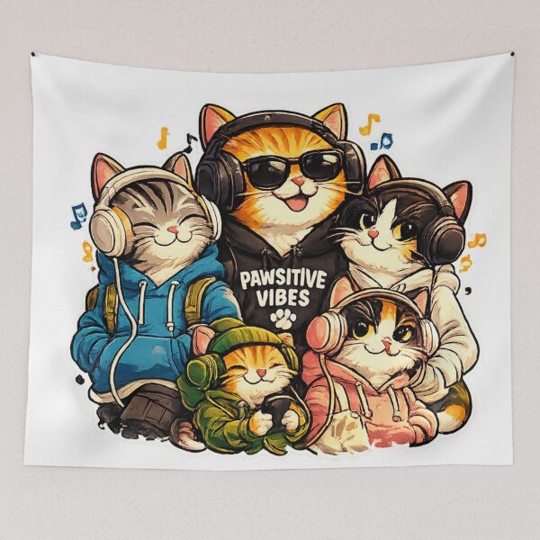 Item preview, Pawsitive Vibes Crew - Funny Cute Cat Music Squad designed and sold by Drawn-Measured.