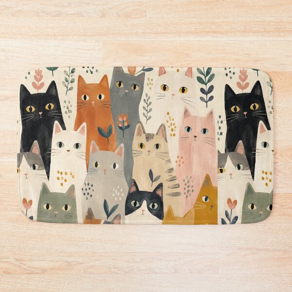 Item preview, Cute Minimalist Cat Pattern | Scandinavian Folk Art Cat Illustration | Seamless Redbubble Design designed and sold by Aramdesing.