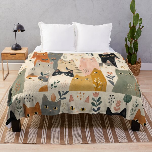Item preview, Cute Minimalist Cat Pattern | Scandinavian Folk Art Cat Illustration | Seamless Redbubble Design designed and sold by Aramdesing.