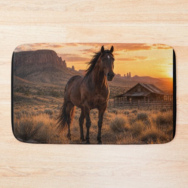Item preview, Majestic Western Horse at Sunset – Rustic Ranch Country Artwork designed and sold by  QuarterHorseArt by Just my Studio.