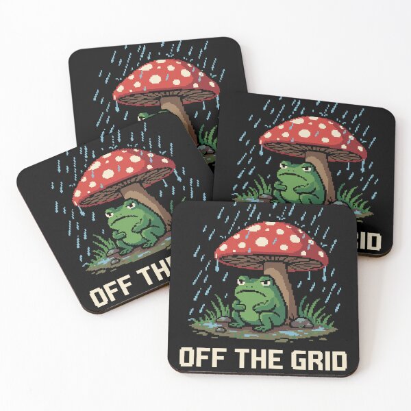 Item preview, Off The Grid - Grumpy Frog Under Mushroom Pixel Art designed and sold by artistastshirt.