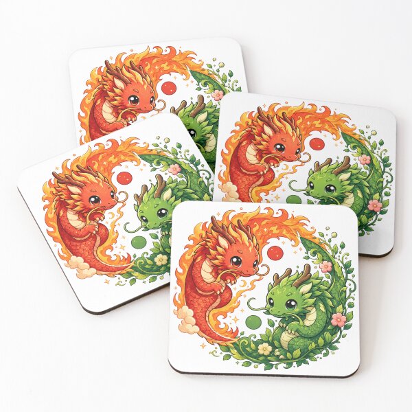 Item preview, Kawaii Fire and Nature Dragons Yin Yang – Cute Elemental Dragon Art designed and sold by MarekoraStudio.