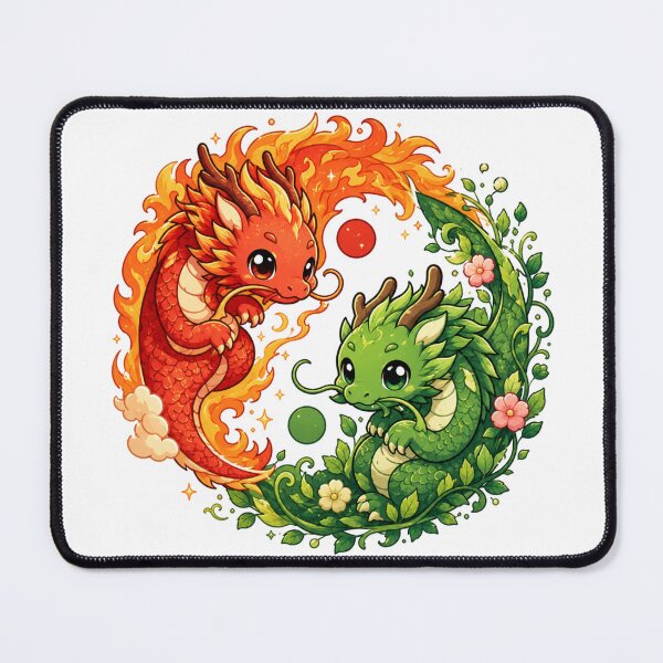 Item preview, Kawaii Fire and Nature Dragons Yin Yang – Cute Elemental Dragon Art designed and sold by MarekoraStudio.