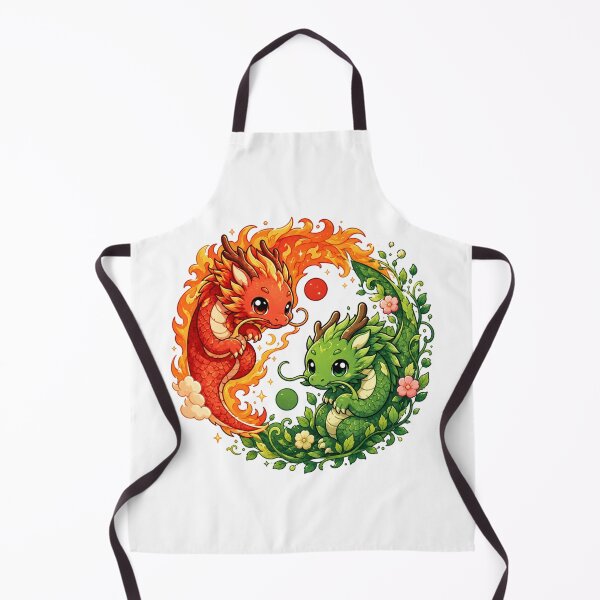 Item preview, Kawaii Fire and Nature Dragons Yin Yang – Cute Elemental Dragon Art designed and sold by MarekoraStudio.