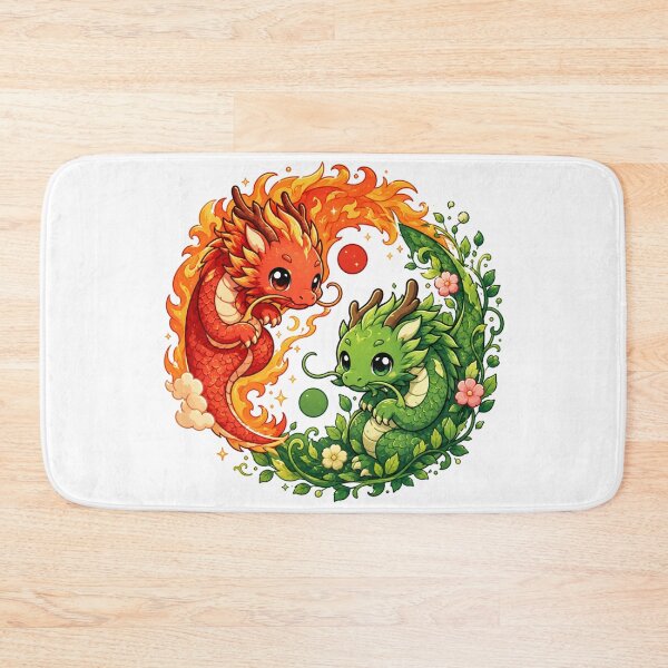Artikelvorschau, Kawaii Feuer- und Naturdrachen Yin Yang – Niedliche Elementardrachen-Kunst entworfen und verkauft von MarekoraStudio.