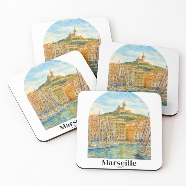 Item preview, Marseille, France - Painting of the view of the Old Port, Town Hall Square - Travel souvenir designed and sold by 26LN.