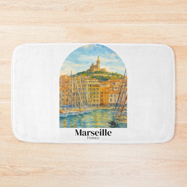 Item preview, Marseille, France - Painting of the view of the Old Port, Town Hall Square - Travel souvenir designed and sold by 26LN.