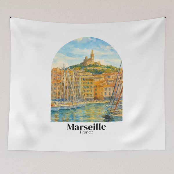 Item preview, Marseille, France - Painting of the view of the Old Port, Town Hall Square - Travel souvenir designed and sold by 26LN.
