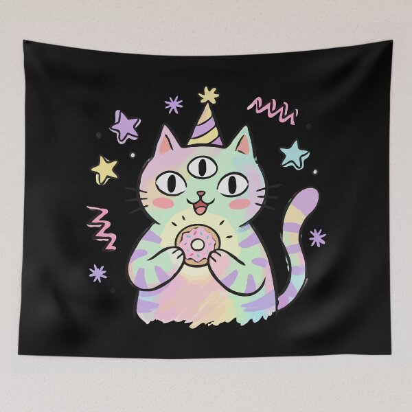 Item preview, Three Eyed Rainbow Party Kitten designed and sold by Emegan Print Art.