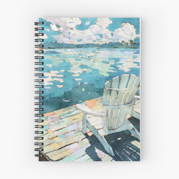 Item preview, White Adirondack Chairs on a Blue Lake Dock designed and sold by Janine Aykens.