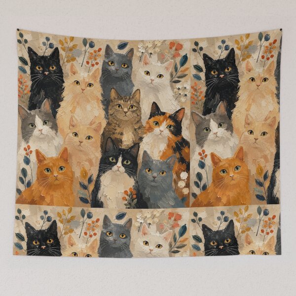 Item preview, Whimsical Oil Painting Cats Wall Art | Colorful Cat Illustration | Cozy Modern Animal Decor designed and sold by Aramdesing.