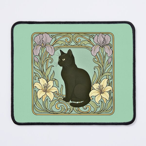 Item preview, Art Nouveau Black Cat - Vintage Floral designed and sold by Myra365Art.