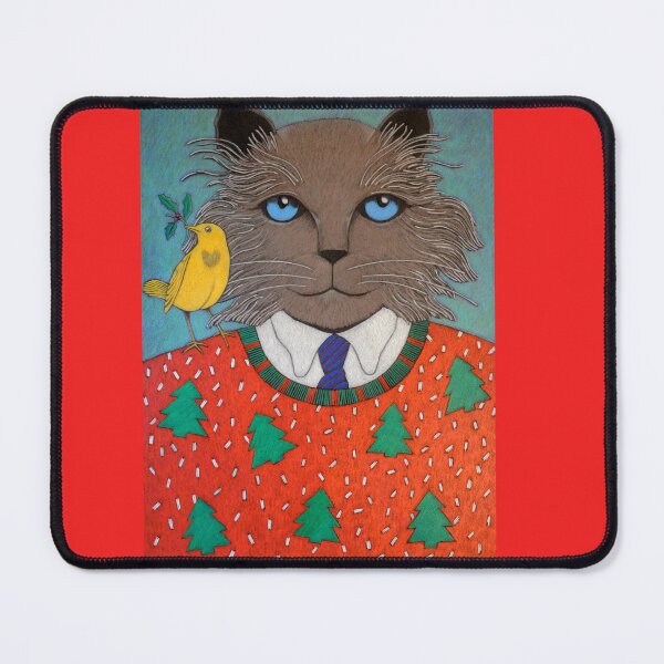 Item preview, Cat in Christmas Sweater with yellow bird designed and sold by Nance-Sasser.