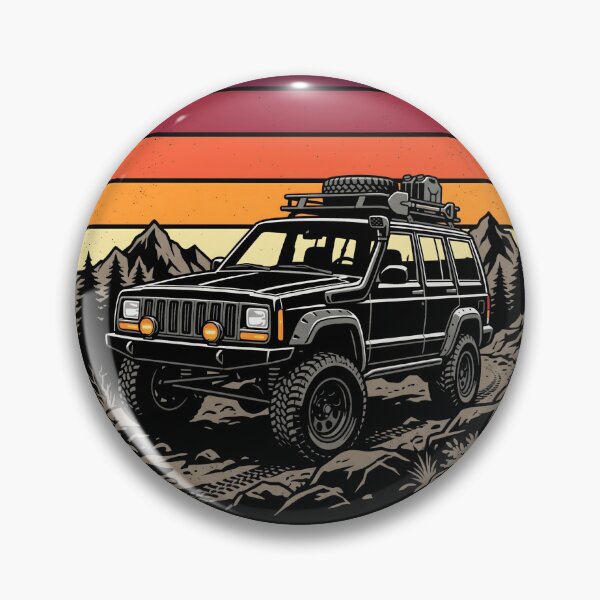 Item preview,  Cherokee XJ lifted Circle Retro Sunset Black - Off-Road Adventure designed and sold by Off-Road-Zone.
