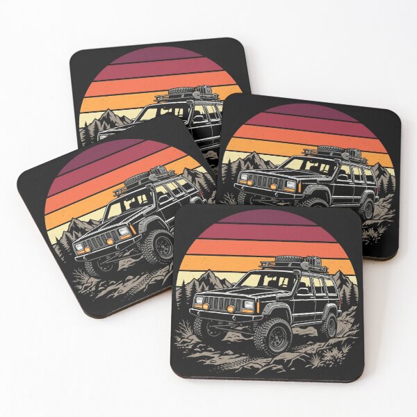 Item preview,  Cherokee XJ lifted Circle Retro Sunset Black - Off-Road Adventure designed and sold by Off-Road-Zone.