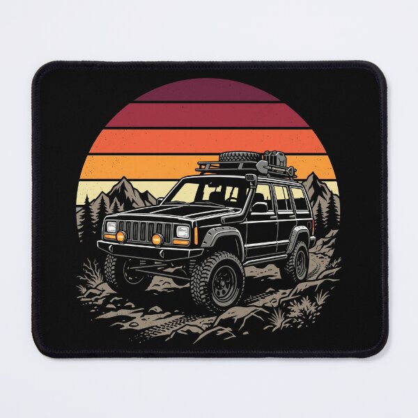 Item preview,  Cherokee XJ lifted Circle Retro Sunset Black - Off-Road Adventure designed and sold by Off-Road-Zone.