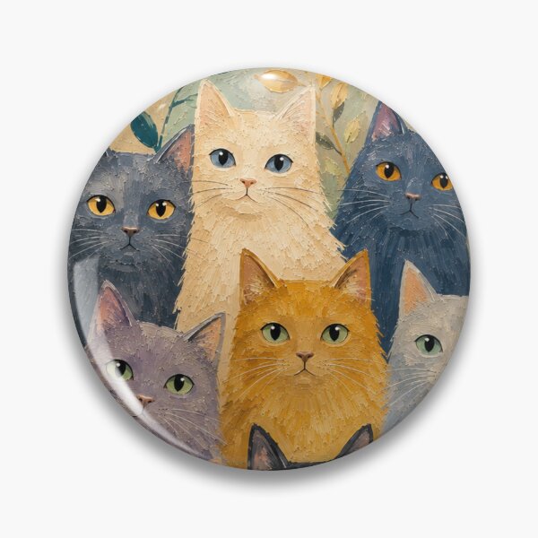 Item preview, Colorful Whimsical Cats Oil Painting | Cozy Folk Art Cat Illustration designed and sold by Aramdesing.