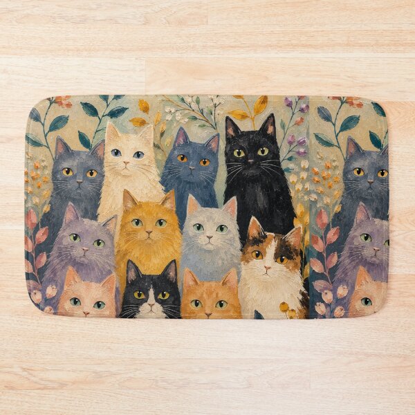 Item preview, Colorful Whimsical Cats Oil Painting | Cozy Folk Art Cat Illustration designed and sold by Aramdesing.