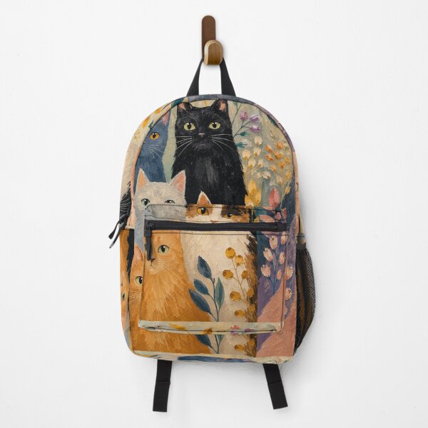 Item preview, Colorful Whimsical Cats Oil Painting | Cozy Folk Art Cat Illustration designed and sold by Aramdesing.