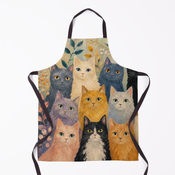 Item preview, Colorful Whimsical Cats Oil Painting | Cozy Folk Art Cat Illustration designed and sold by Aramdesing.