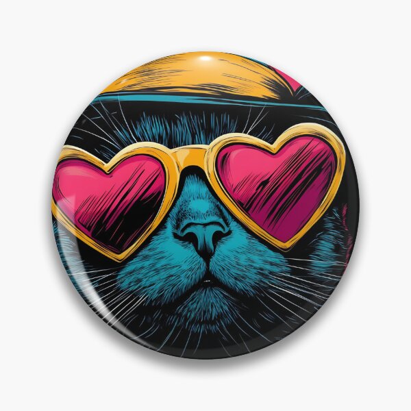 Artikelvorschau, Auffällige, kitschige Katzen-Pop-Art, Katzenprint mit Herz-Sonnenbrille in Rosa und Türkis. entworfen und verkauft von daila70.