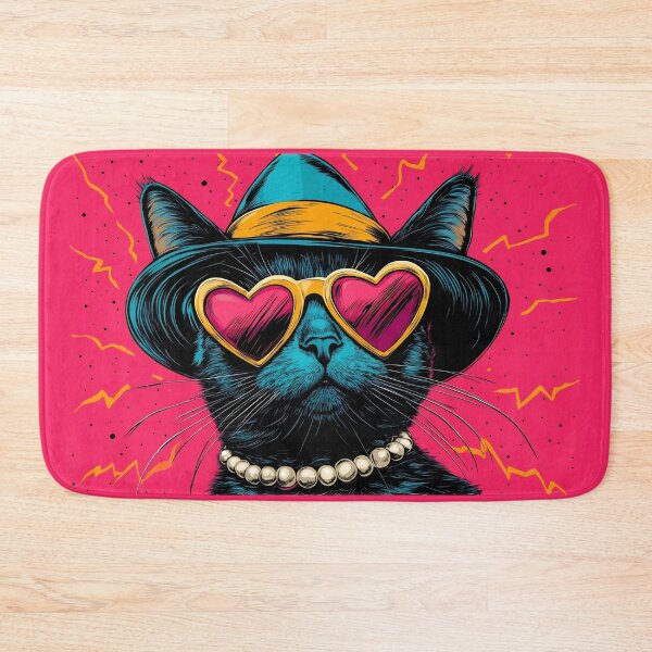 Item preview, Bold Kitschy Cat Pop Art, Heart Sunglasses Pink Turquoise Cat Print designed and sold by daila70.