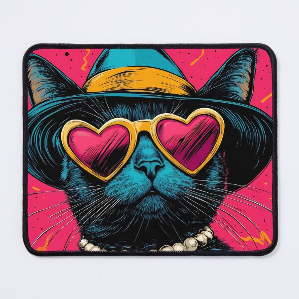 Item preview, Bold Kitschy Cat Pop Art, Heart Sunglasses Pink Turquoise Cat Print designed and sold by daila70.