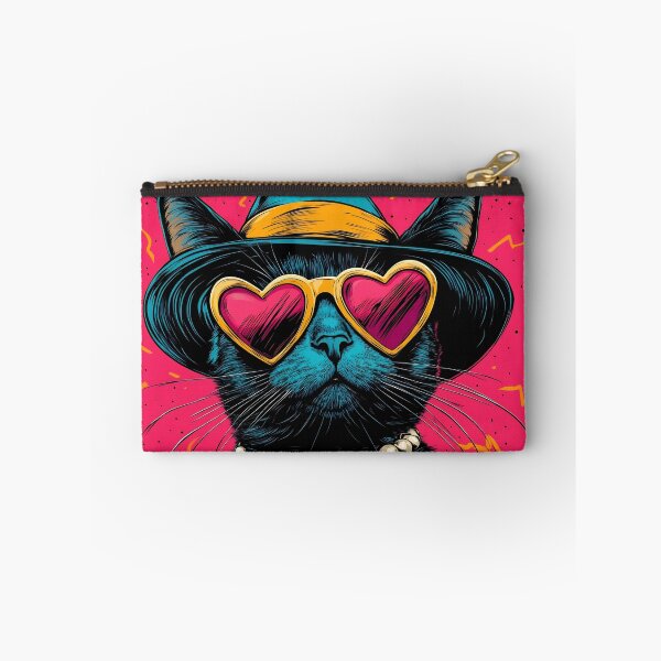 Item preview, Bold Kitschy Cat Pop Art, Heart Sunglasses Pink Turquoise Cat Print designed and sold by daila70.