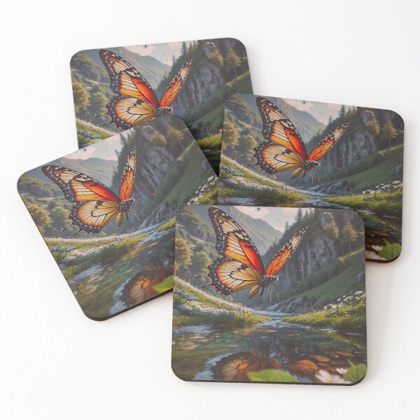Item preview, Butterfly Meadow River Wall Art, Fantasy Mountain Stream Nature Print designed and sold by BeautifulVirtues.