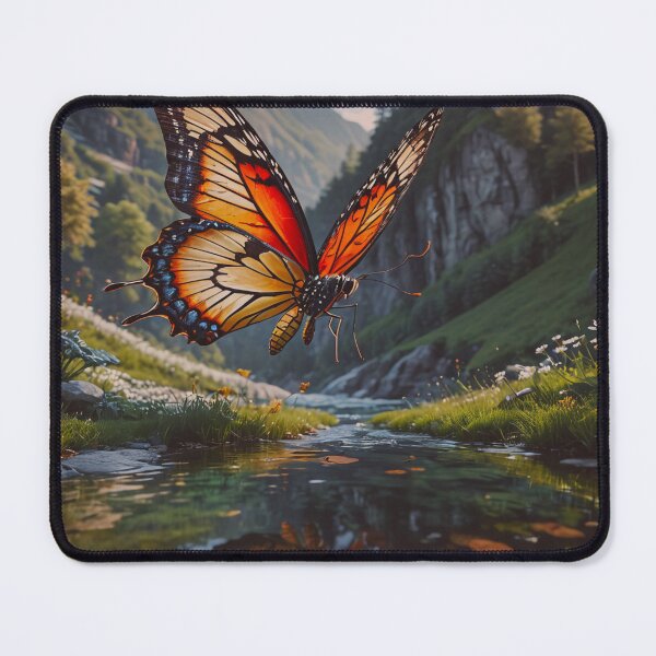 Item preview, Butterfly Meadow River Wall Art, Fantasy Mountain Stream Nature Print designed and sold by BeautifulVirtues.