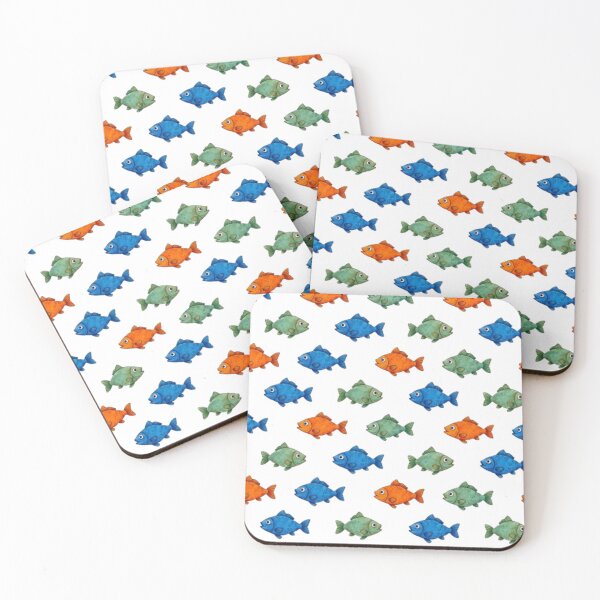 Item preview, Repeated Cartoon Fish Pattern Fabric Design, Colorful Blue Orange and Green Fish Print for Shirts, Apparel, Sewing, Crafts, and Coastal Decor designed and sold by TerScott.