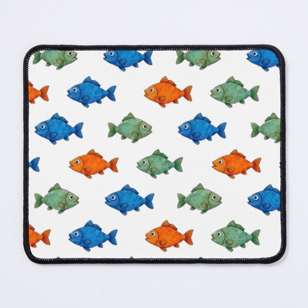 Item preview, Repeated Cartoon Fish Pattern Fabric Design, Colorful Blue Orange and Green Fish Print for Shirts, Apparel, Sewing, Crafts, and Coastal Decor designed and sold by TerScott.