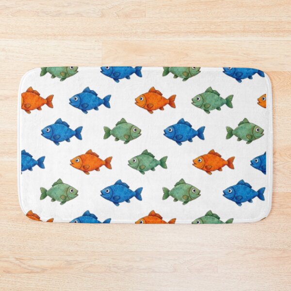 Item preview, Repeated Cartoon Fish Pattern Fabric Design, Colorful Blue Orange and Green Fish Print for Shirts, Apparel, Sewing, Crafts, and Coastal Decor designed and sold by TerScott.